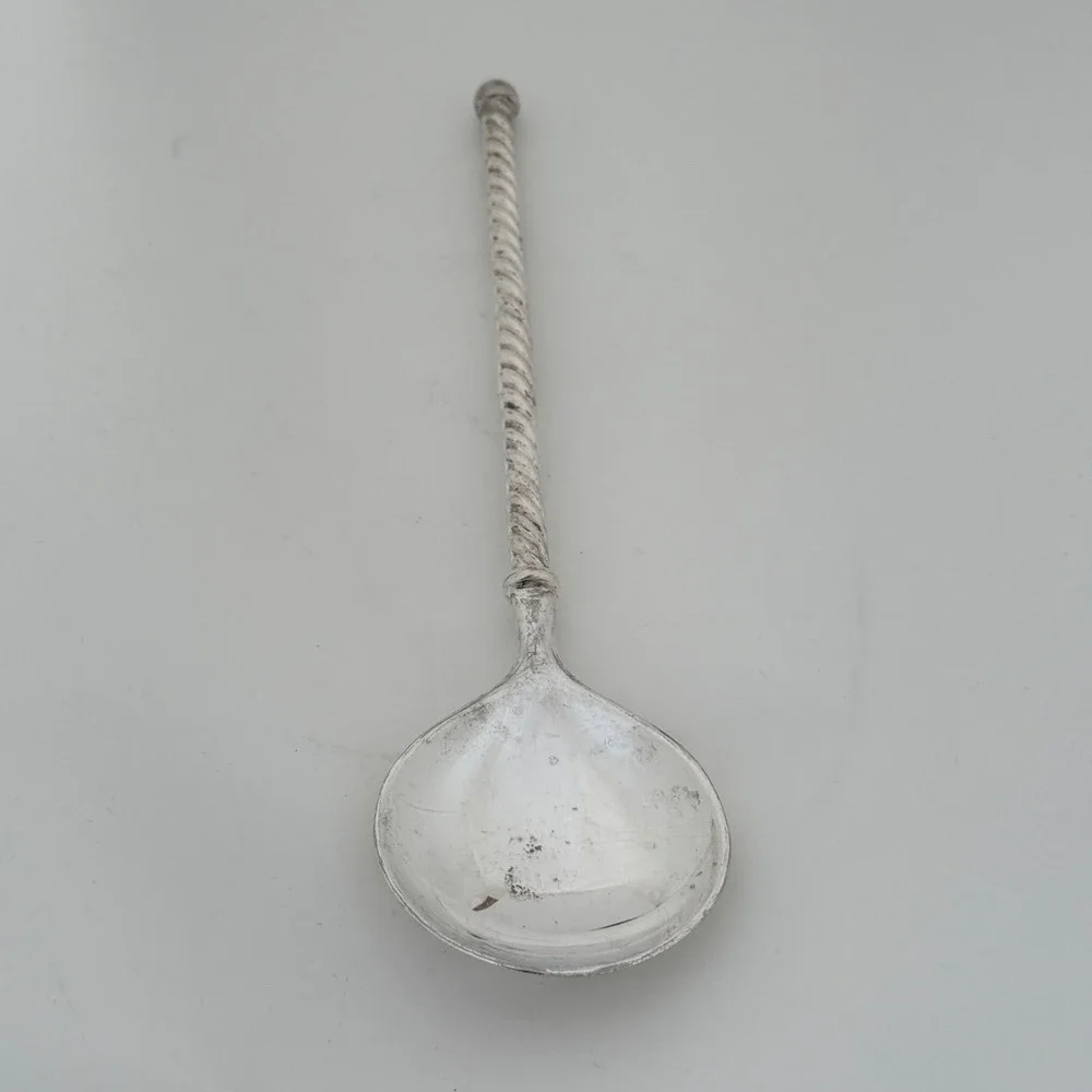 Vintage Italian Silverplate Serving Spoon Twisted Handle EP Zinc Italy
